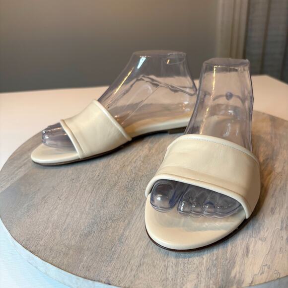 Aeyde Cloe Slide Sandals Cream Nappa Leather Flat Slip On Made In Italy 38 - Picture 3 of 7